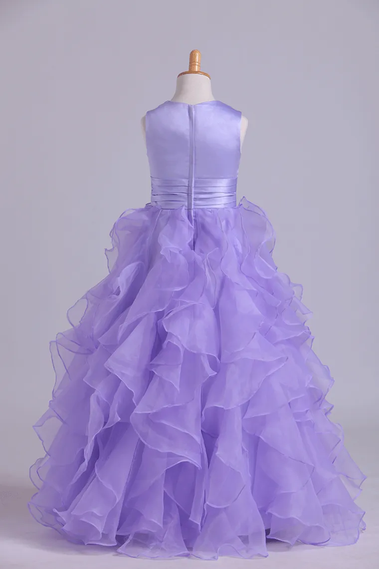 2024 Flower Girl Dresses Ball Gown Scoop Floor Length Organza
