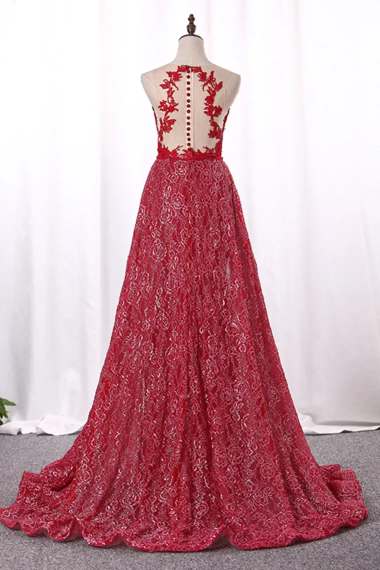 2024 Prom Dresses Mermaid Scoop Lace With Applique Detachable