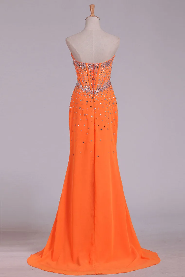 2024 Sweetheart Prom Dresses Sheath Chiffon With Beading