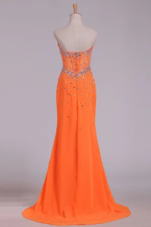 2024 Sweetheart Prom Dresses Sheath Chiffon With Beading