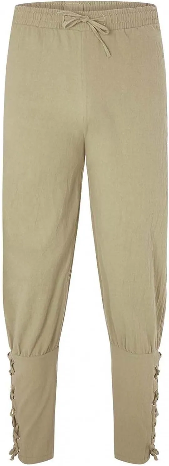 2025 Mens Drawstring Waist Pants Linen Banded Pants