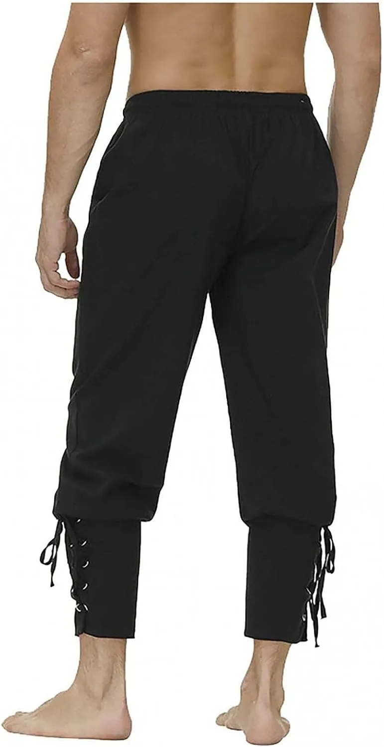 2025 Mens Drawstring Waist Pants Linen Banded Pants