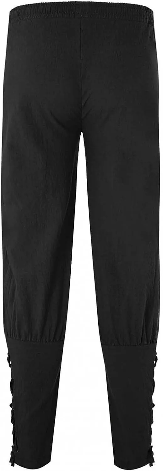 2025 Mens Drawstring Waist Pants Linen Banded Pants