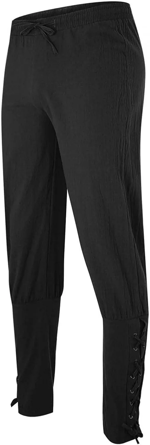2025 Mens Drawstring Waist Pants Linen Banded Pants