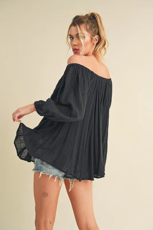 Aemi   Co Off-Shoulder Balloon Sleeve Blouse