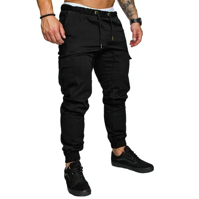 Autumn Mens Solid Multi-pocket Pants