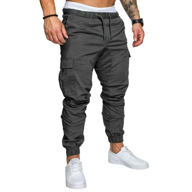 Autumn Mens Solid Multi-pocket Pants