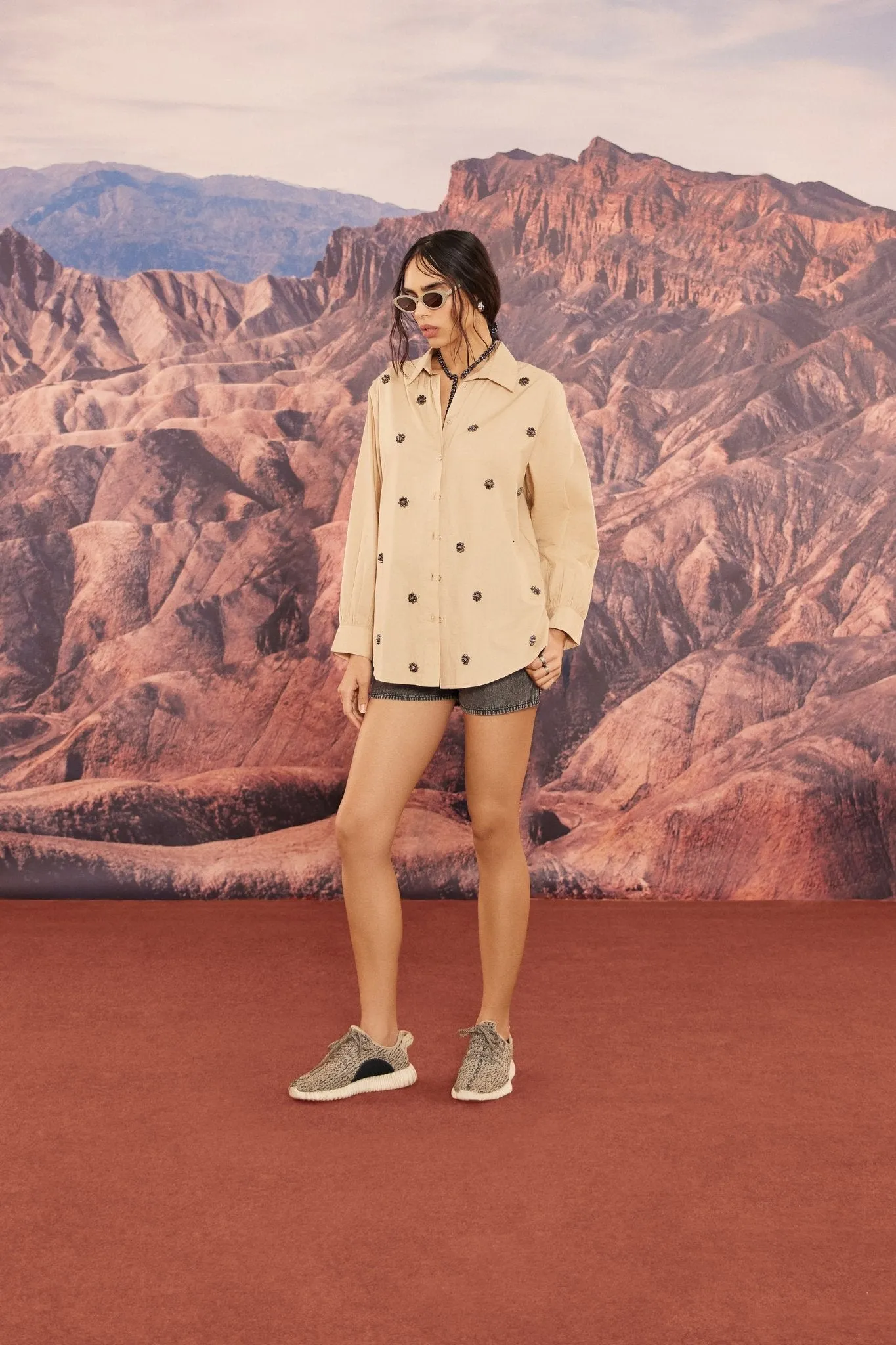 BEIGE EMBELLISHED OVERSIZE SHIRT