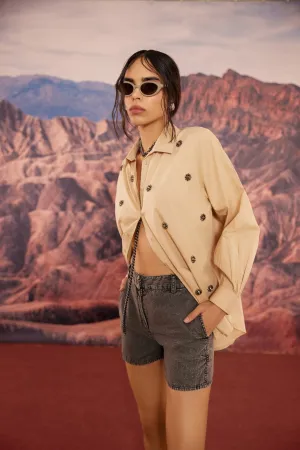 BEIGE EMBELLISHED OVERSIZE SHIRT