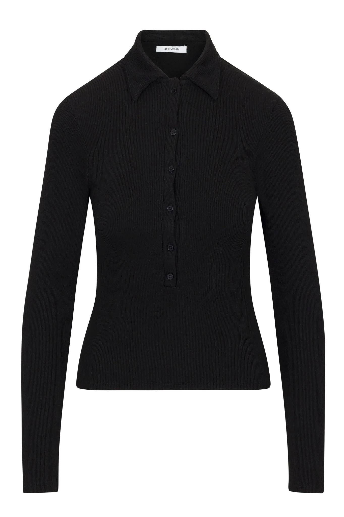 Black Rib Long Sleeve Polo Top