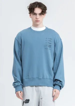 Blue Distressed Panelled Crewneck