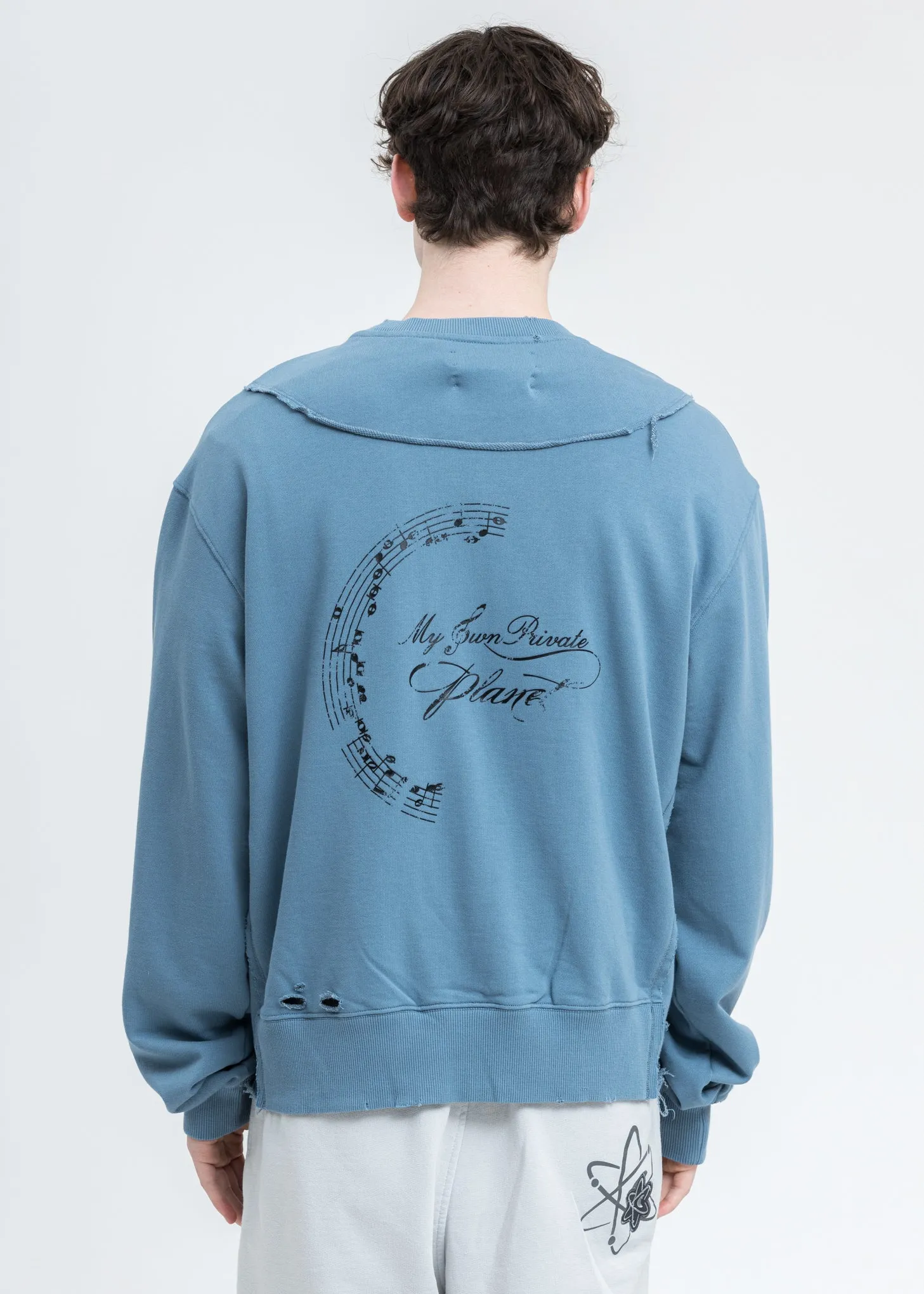Blue Distressed Panelled Crewneck
