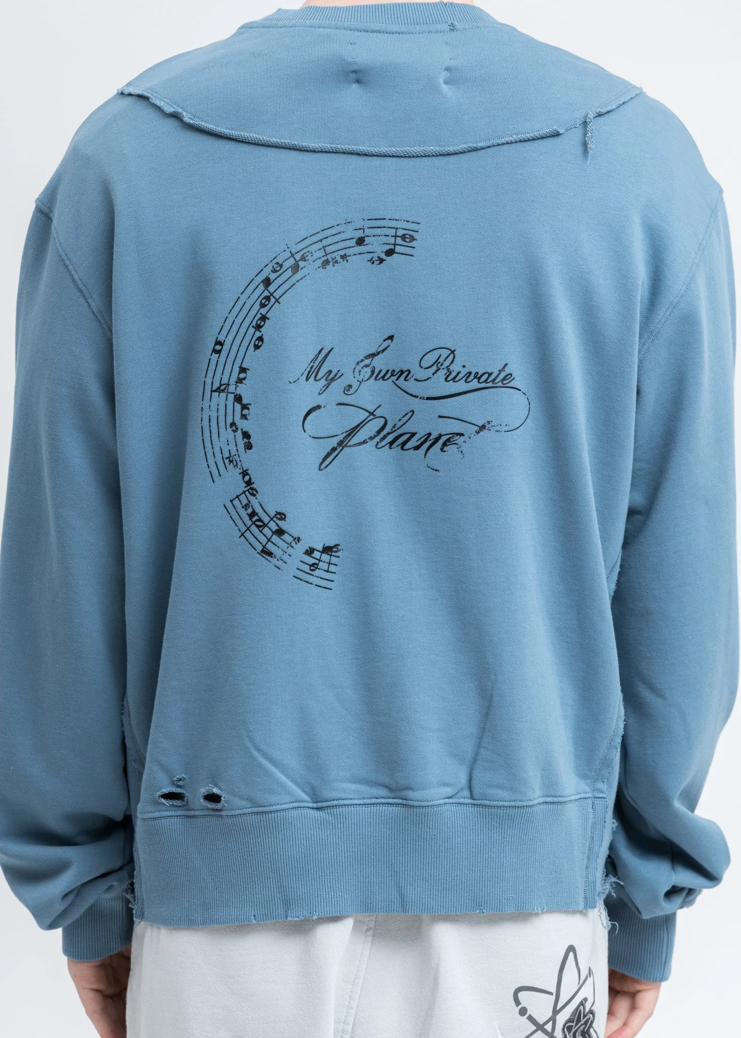 Blue Distressed Panelled Crewneck