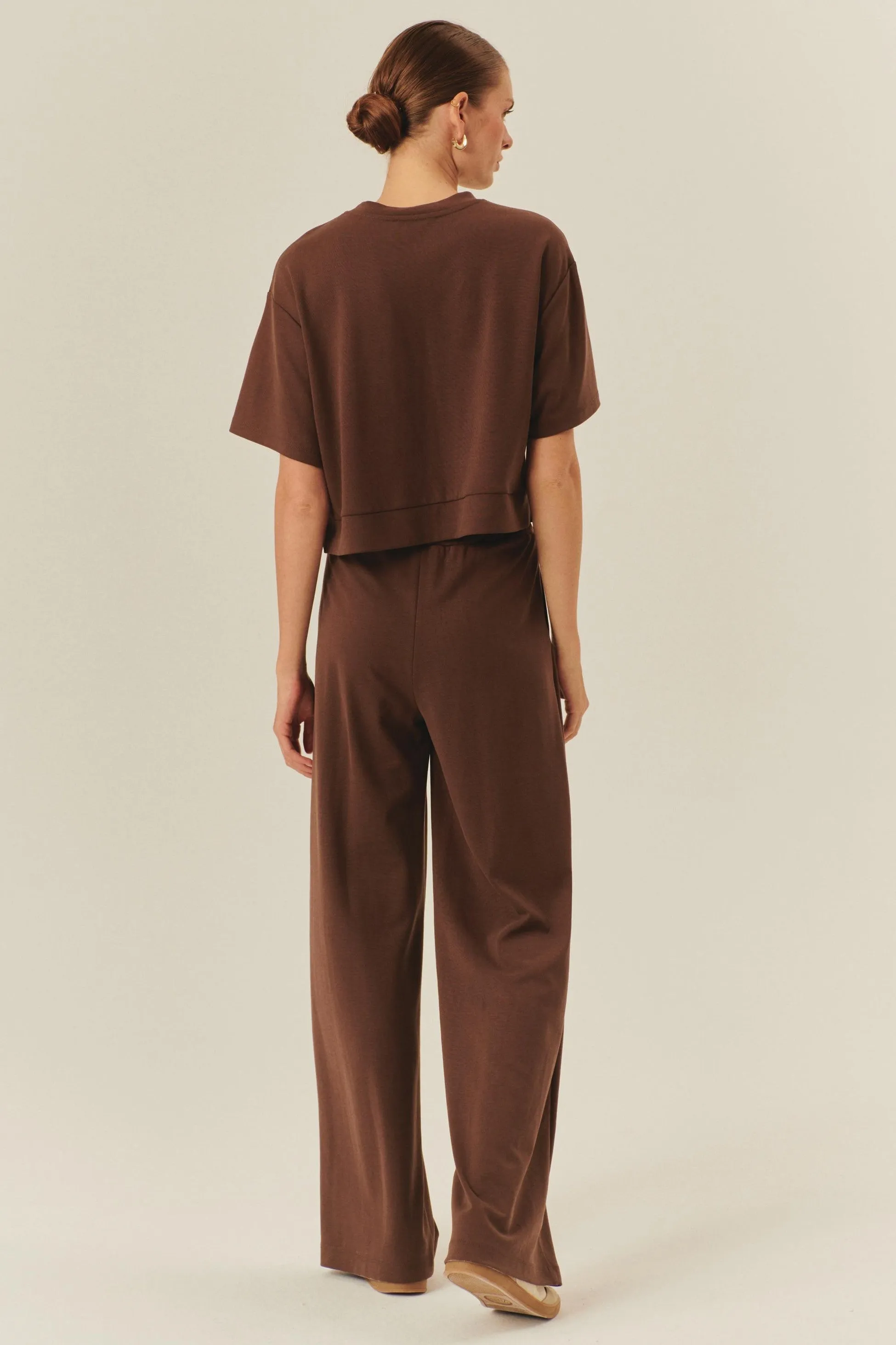 Brown Soft Knit Wide-Leg Pants
