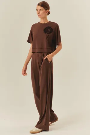 Brown Soft Knit Wide-Leg Pants