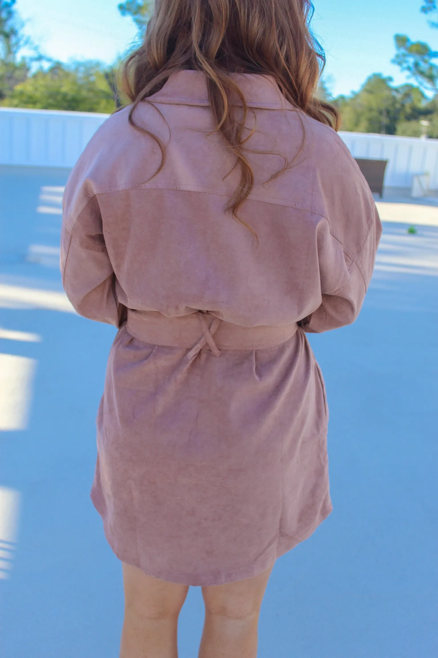 Cara Waist Tie Suede Shirt Dress- Mauve