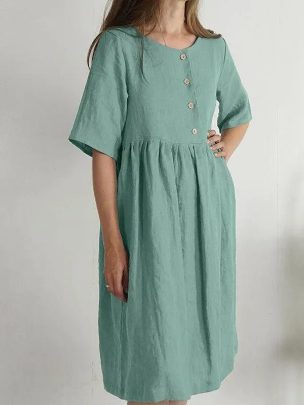 Casual Chic: Sleeveless Cotton Linen Dress with Functional Pockets for Everyday Wear