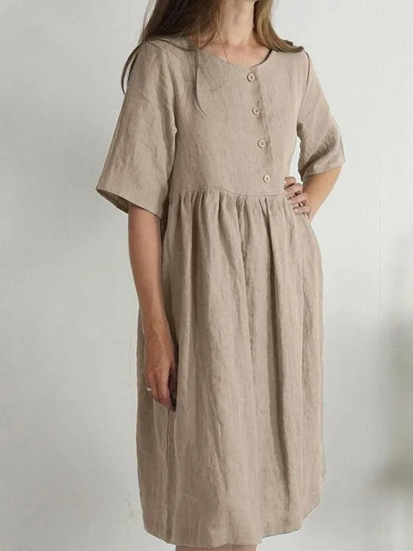 Casual Chic: Sleeveless Cotton Linen Dress with Functional Pockets for Everyday Wear