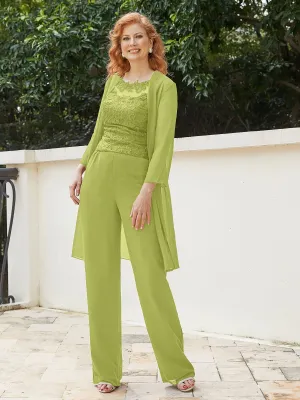 Chic Lace Top Pant Suit with Jacket Clover