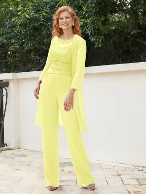 Chic Lace Top Pant Suit with Jacket Daffodil