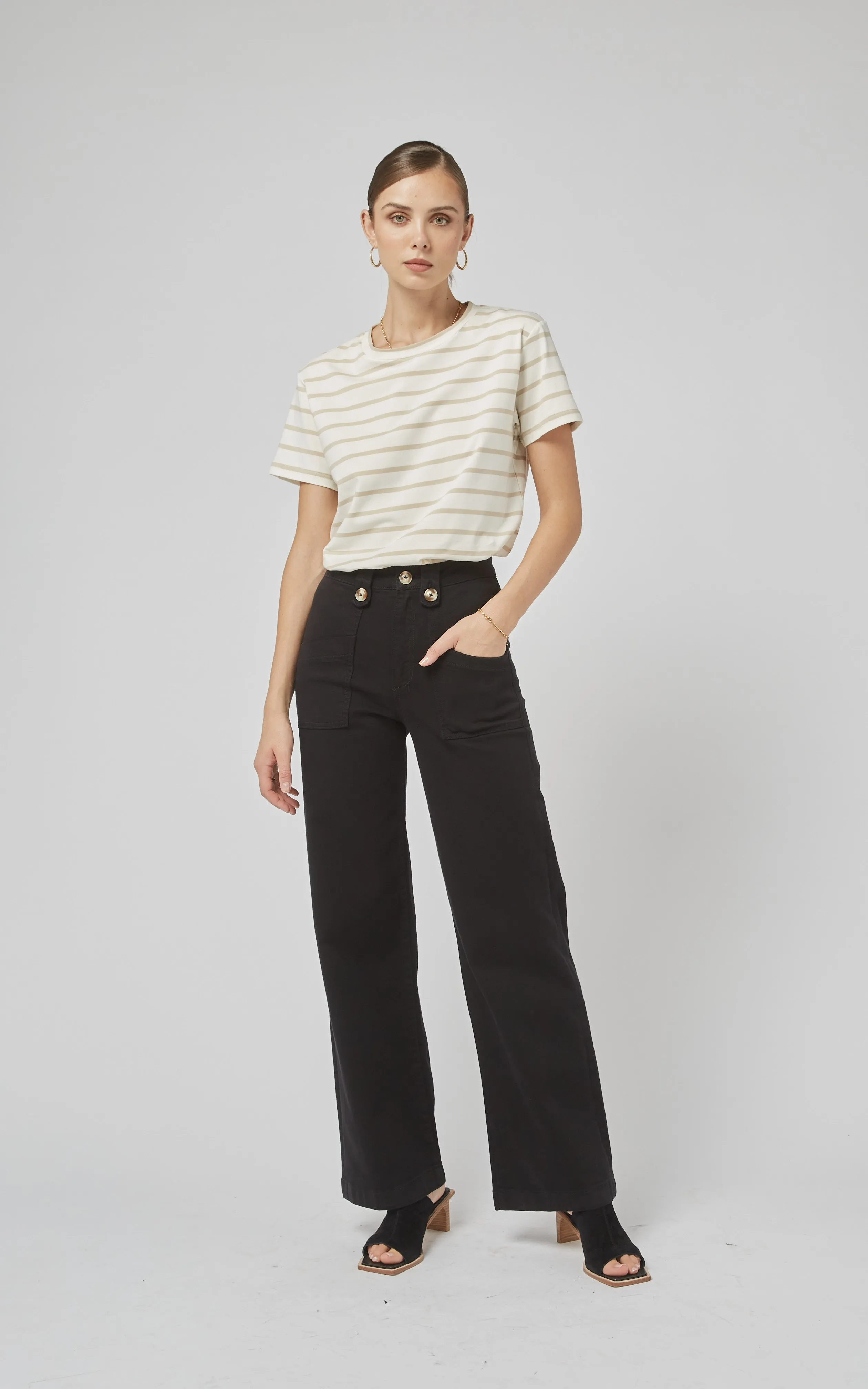 Clare Beige Stripe Tee