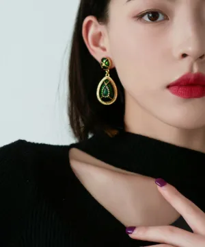 Classy Blackish Green Sterling Silver Overgild Enamel Water Drop Drop Earrings QZ020