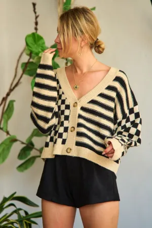 Contrast pattern sweater cardigan - Jade By Jane