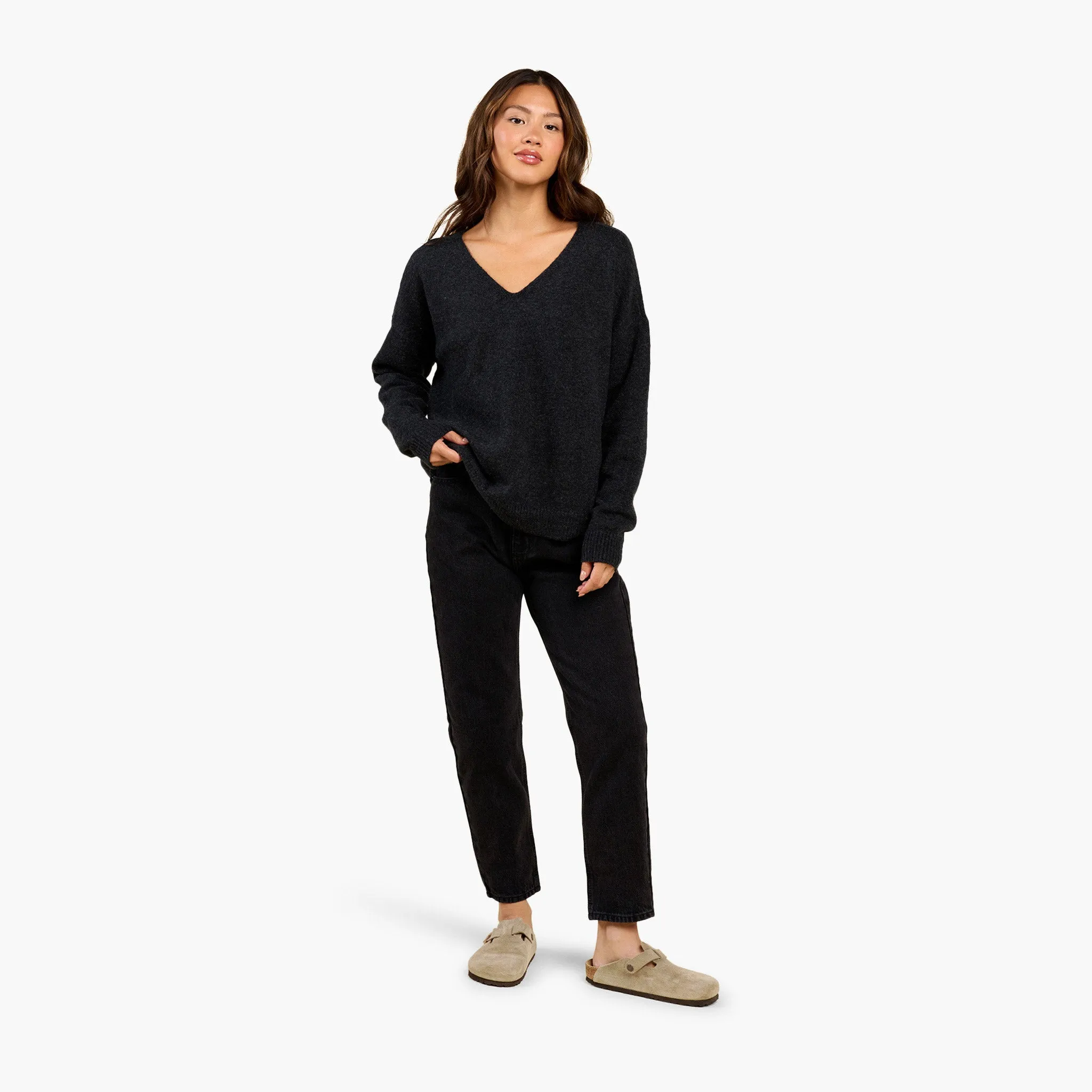 Cozy Knit V-Neck Sweater | Black