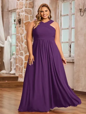 Cross Shoulder Strap Chiffon Dress with Empire Waist Grape Plus Size