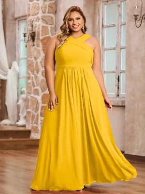Cross Shoulder Strap Chiffon Dress with Empire Waist Marigold Plus Size