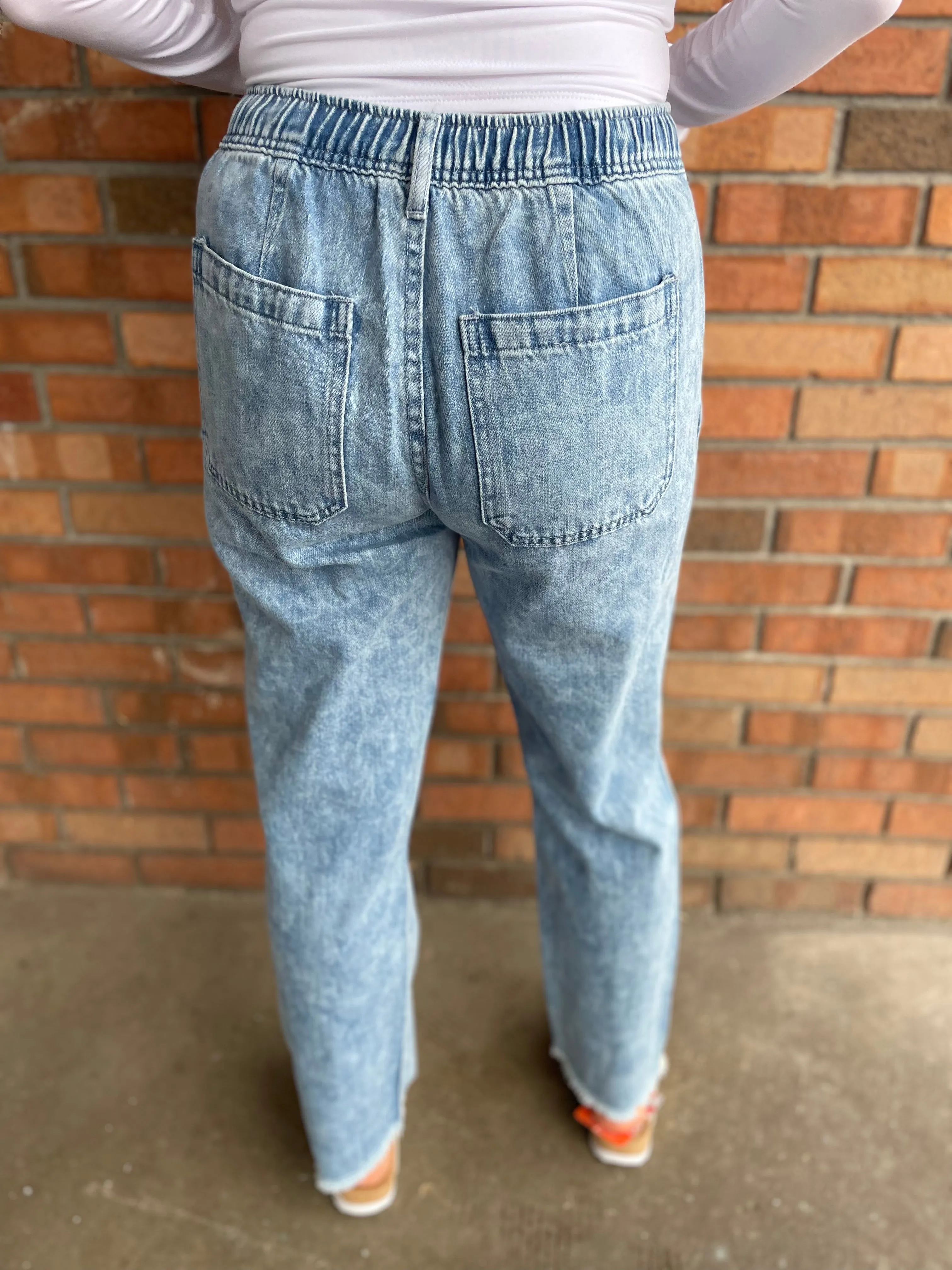Distressed Wash Denim Jogger Pants