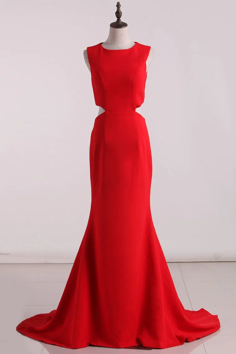 Evening Dresses Mermaid Scoop Satin Zipper Up