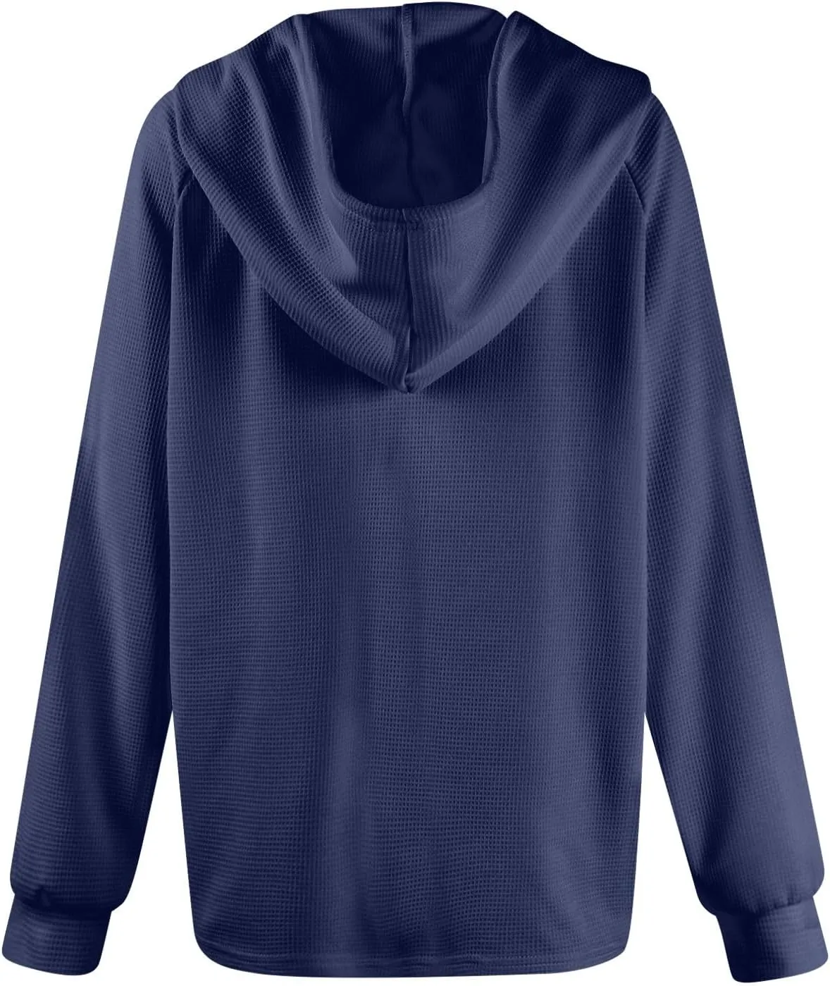 Fall Clothes Women Waffle Knit Button Hoodie Y2K Drawstring Collar Sweatshirt Plus Office Winter Blouses Long Sleeve