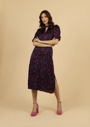 Fee G Vienna Navy Card Print Cut Out Dress
