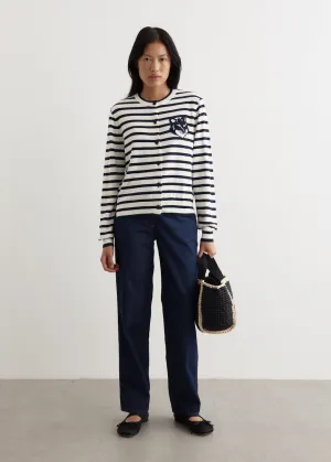 Fox Head Intarsia Crop Striped Cardigan