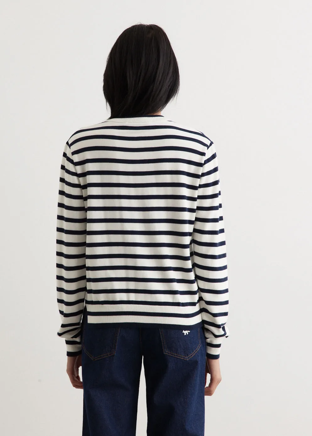Fox Head Intarsia Crop Striped Cardigan