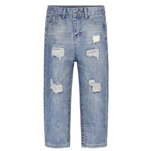 Girls Boys Bird Shaped Ripped Holes Elastic Slim Jeans
