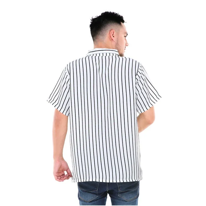 Hamlin Dwan Atasan Kemeja Pria Vertical Lines Casual Shortsleeve Shirt Material Cotton ORIGINAL - White
