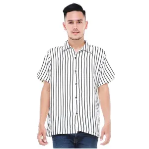 Hamlin Dwan Atasan Kemeja Pria Vertical Lines Casual Shortsleeve Shirt Material Cotton ORIGINAL - White