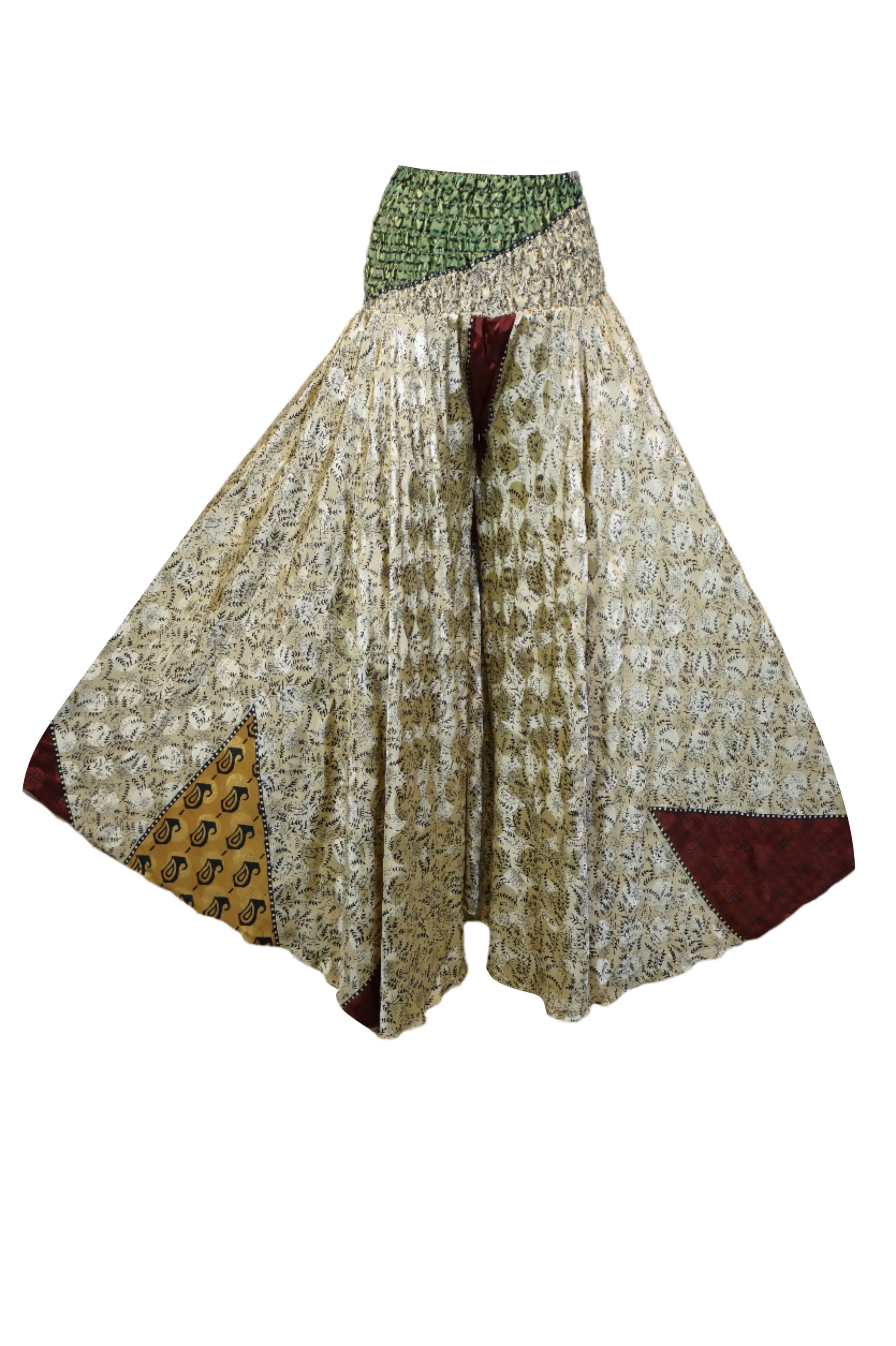 Handcrafted Boho Wide-Leg Palazzo Pants – Soft Beige with Whimsical Floral Print SM