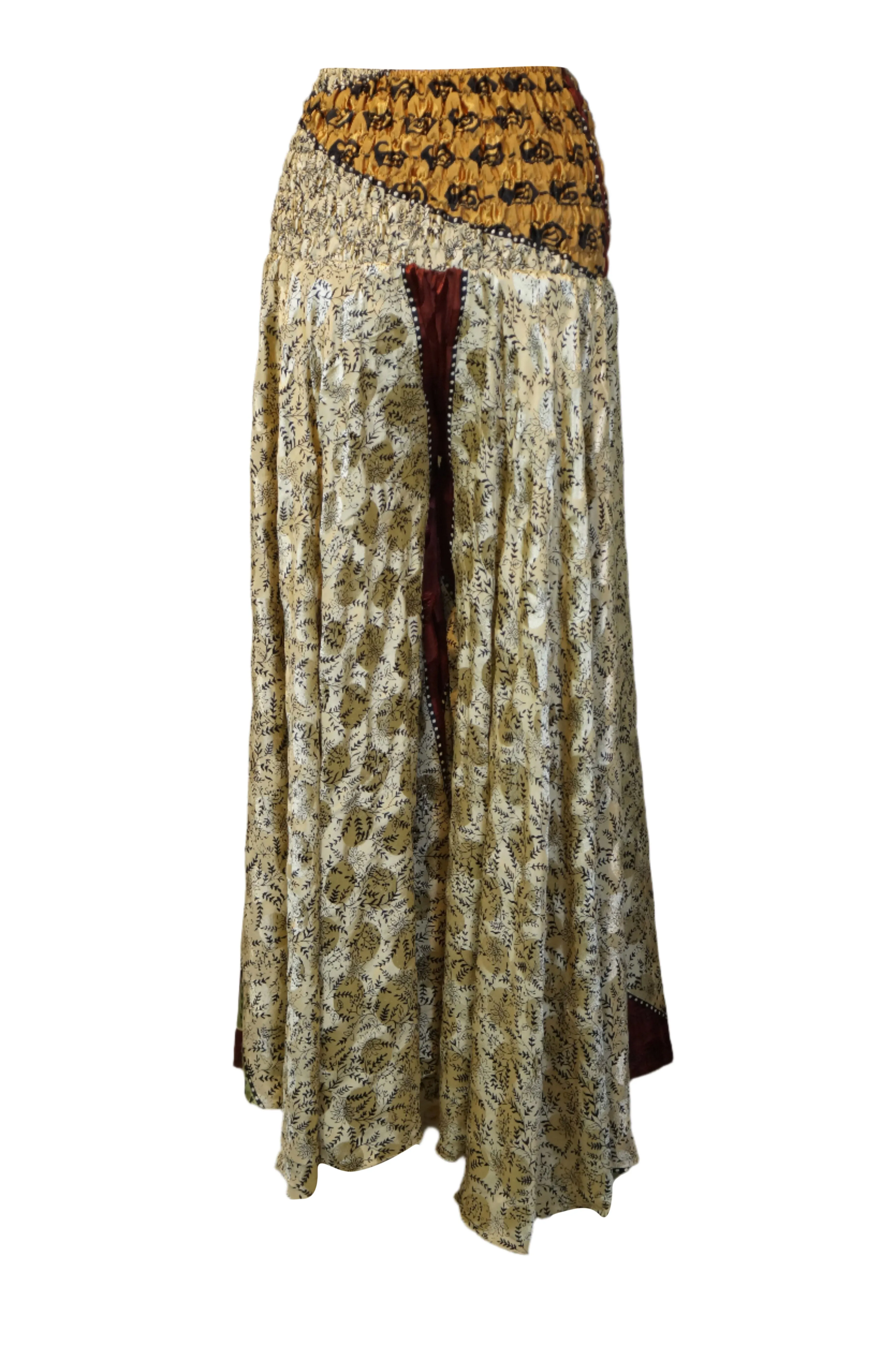 Handcrafted Boho Wide-Leg Palazzo Pants – Soft Beige with Whimsical Floral Print SM