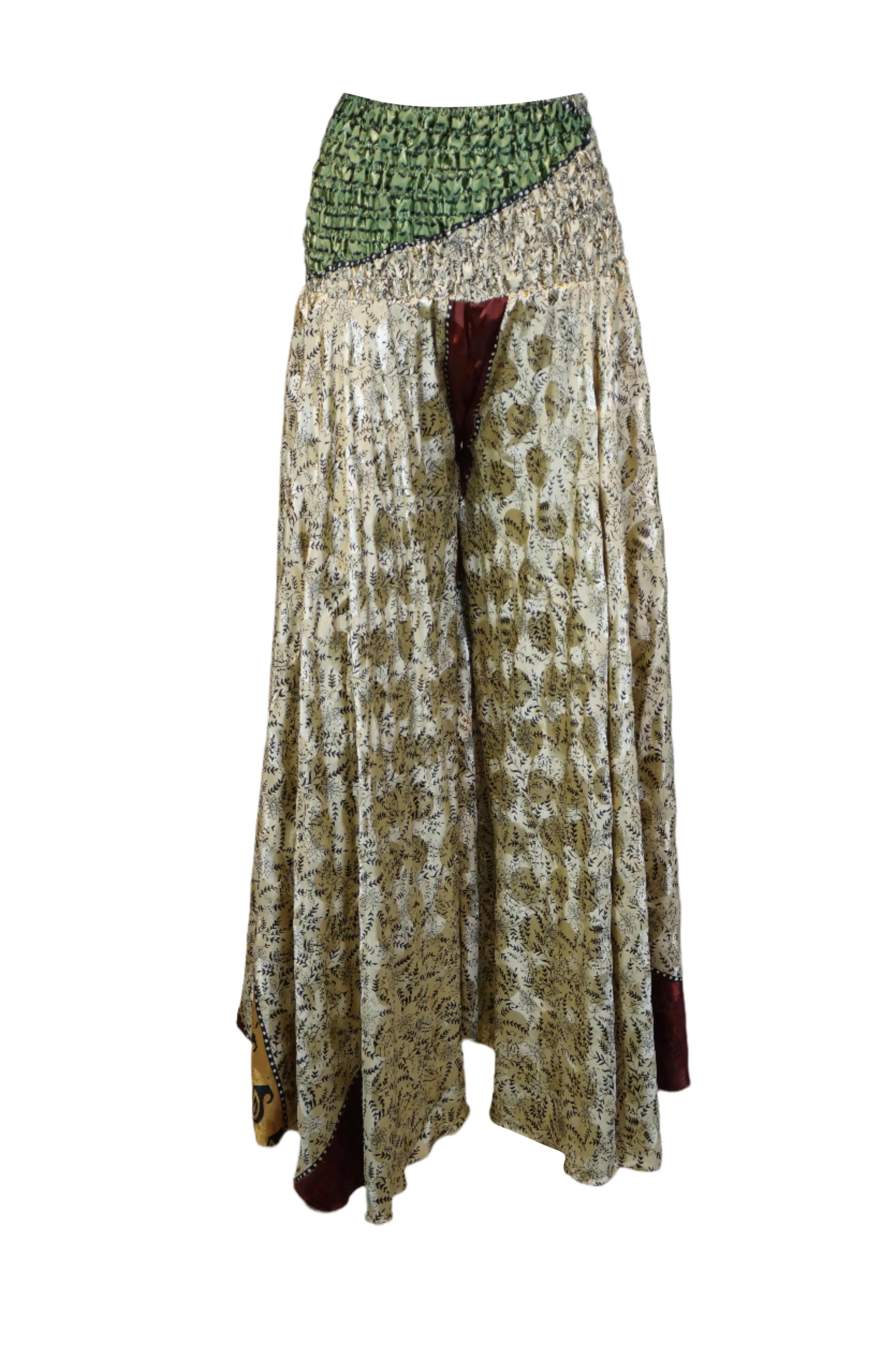 Handcrafted Boho Wide-Leg Palazzo Pants – Soft Beige with Whimsical Floral Print SM