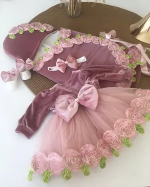 Hazel Rose Velvet Dress and Swaddle Set - Blush