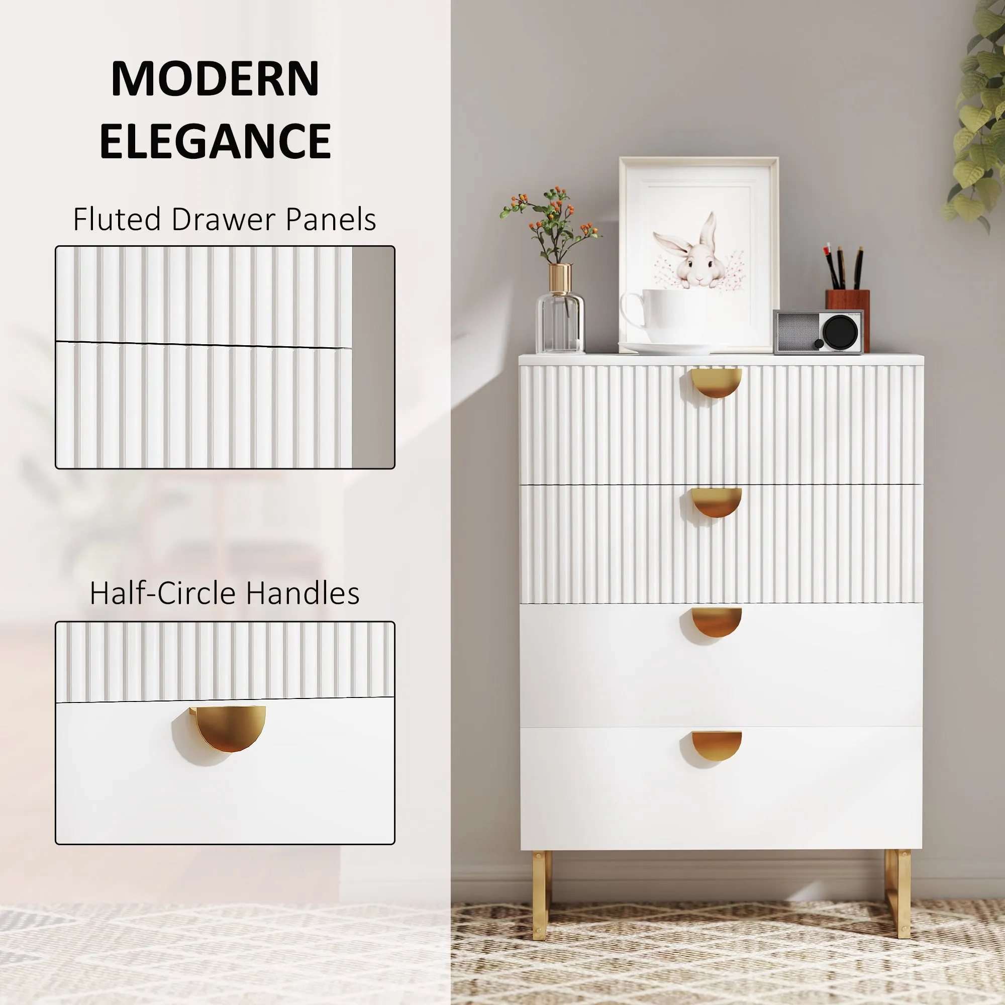 HOMCOM Elegant Chest of Four Drawers - White