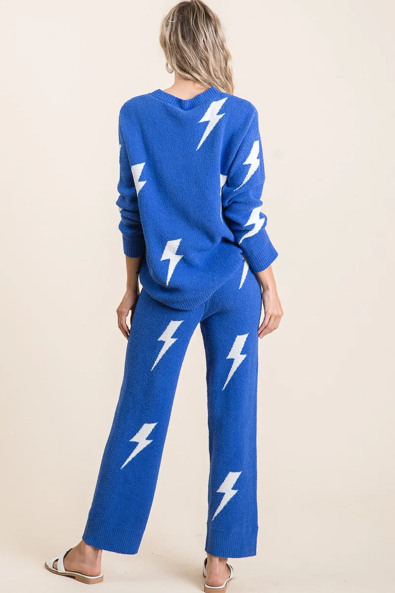 IP3619-01 | LIGHTNING PATTERN SOFT SWEATER KNIT PANTS