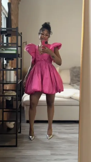 JazzHer Chic A line V Neckline Satin Pink Short Party Dresses Homecoming Dresses BD (PRE-ORDER)