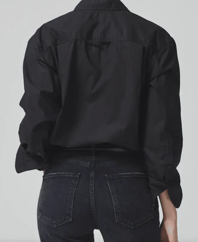 Kayla Shrunken Button Up Black