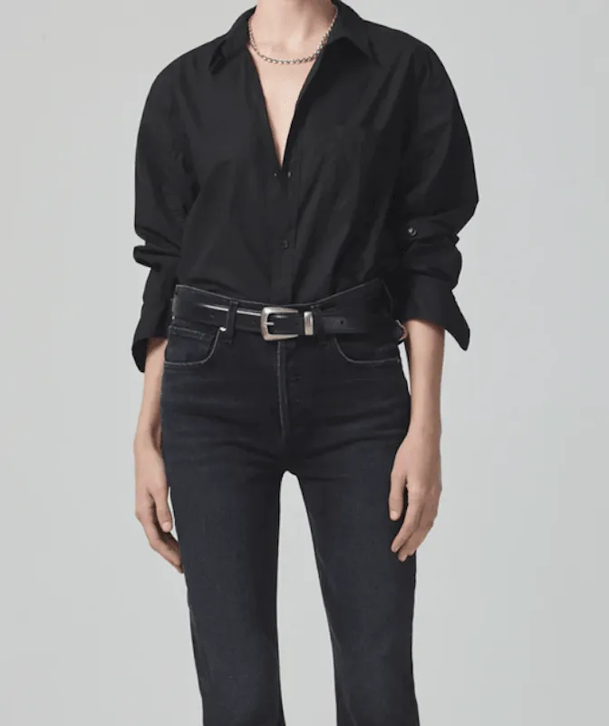 Kayla Shrunken Button Up Black