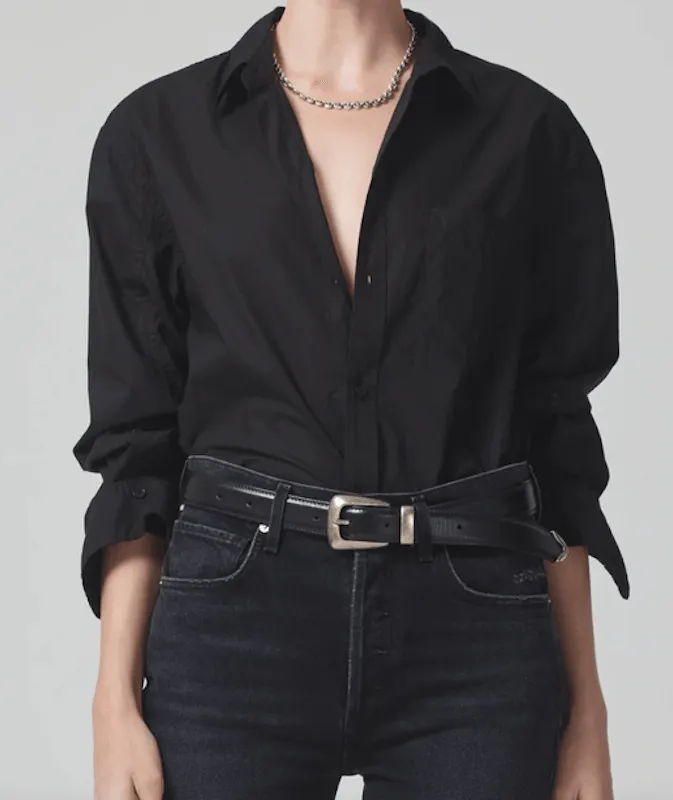 Kayla Shrunken Button Up Black