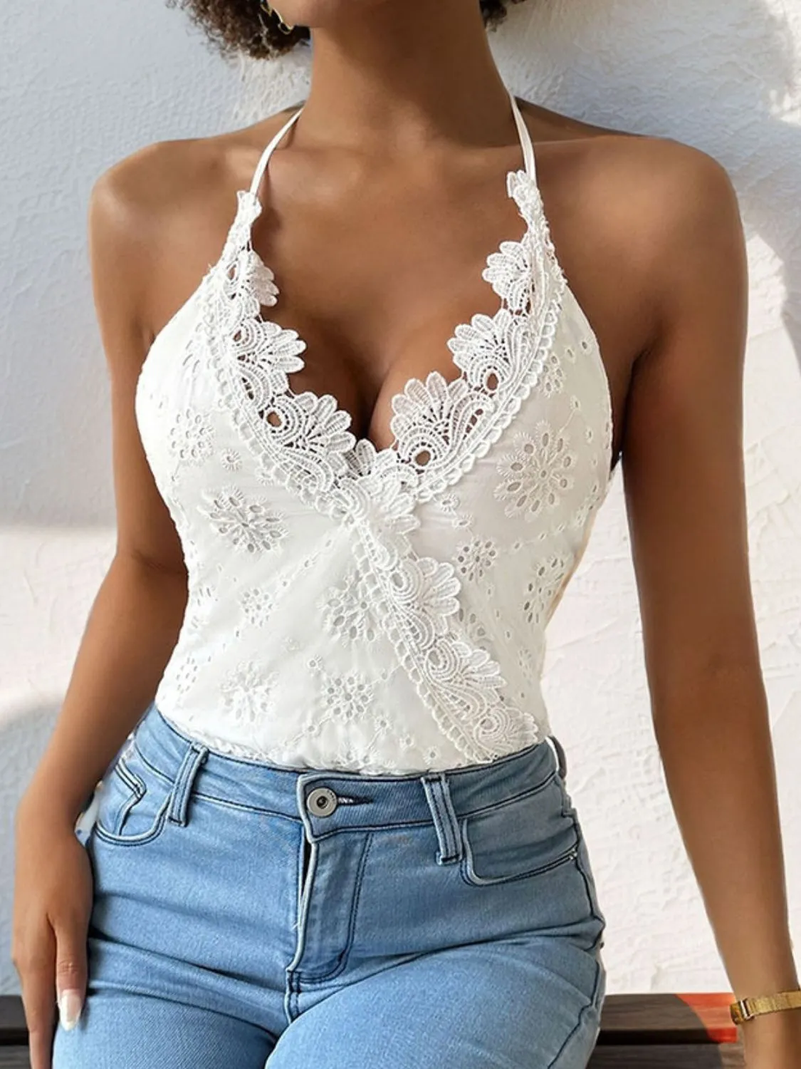 Lace Spring Summer Halter Bodysuit